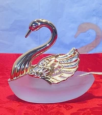 Salt Cellar Swan with Gold Plated Filigree Wings & Head Lead Glass Open Salt