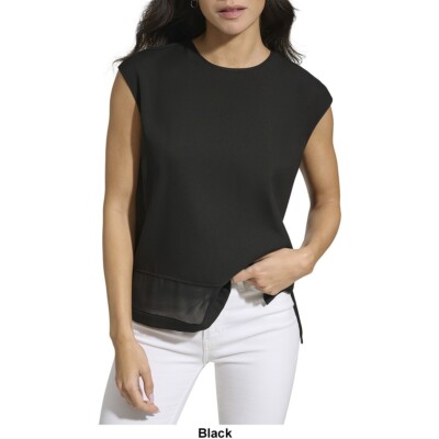 Calvin Klein Women's Cap Sleeve Crepe Blouse, Black, S