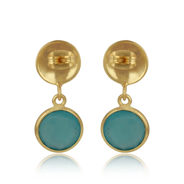 Disc Hammered Dangle Earring Gold Plated Chalcedony Fashion Jewelry For Birthday — 第 3/4 张图片