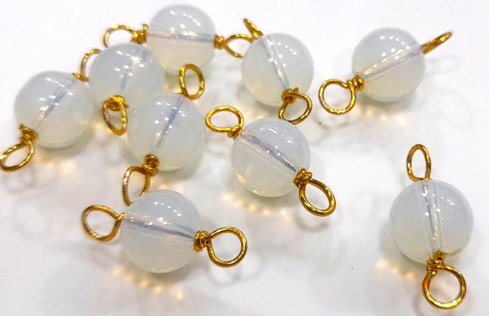 PIEDRA REDONDA OPALITA 8 MM LISA SUELTA 40 PECS CHAPADA EN ORO FABRICACIÓN DE JOYAS Foto 3 de 4