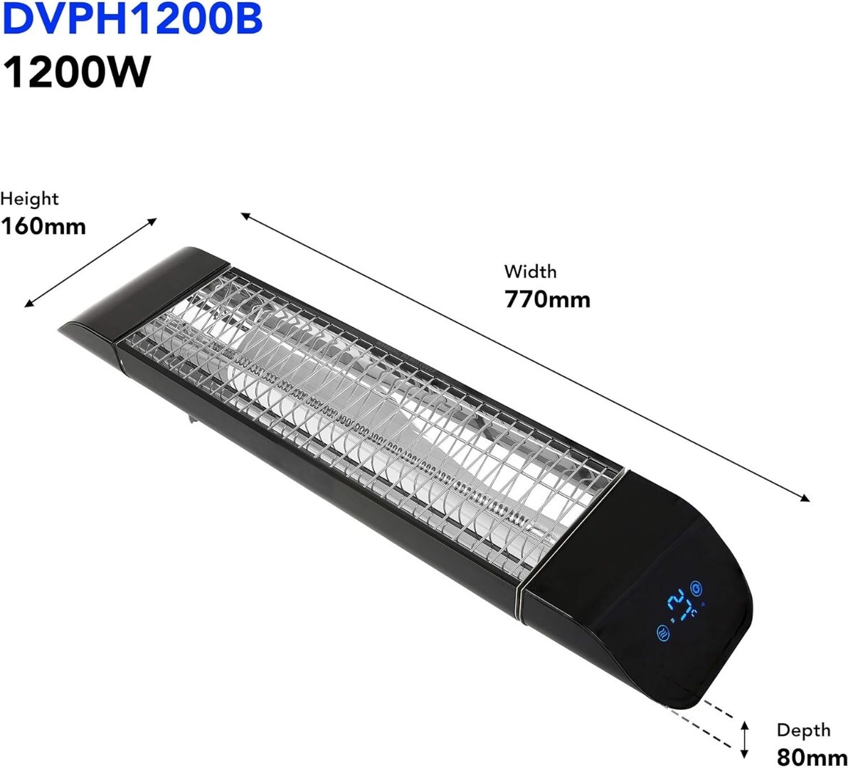 DEVOLA DVPH1200B 12000W IP65 Waterproof WiFi Electric Infrared Patio