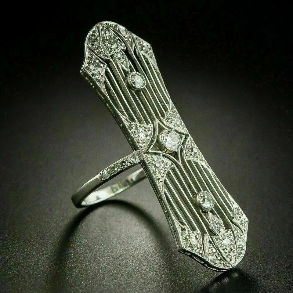 Victorian Edwardian Engagement Wedding Ring 14K White Gold Over 1.10 Ct Diamond - Image 3 of 4