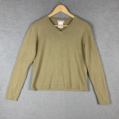 Vtg Espirt Basix Sweater Women Large Beige Wool Blend V Neck