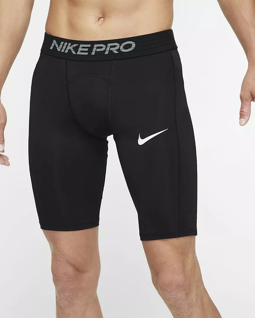 Nike Pro Long Shorts Black/White Dri Fit Workout Gym Men's Compression Base  NEW