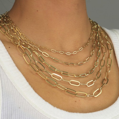 14k Yellow Gold Paperclip 2mm-7mm Chain Bracelet Necklace Mens Womens 7"-24" - Picture 45 of 72
