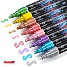 Liquid Chalk Markers - Metallic 8Colors, Chalk Markers - 6mm Reversible Tip f...