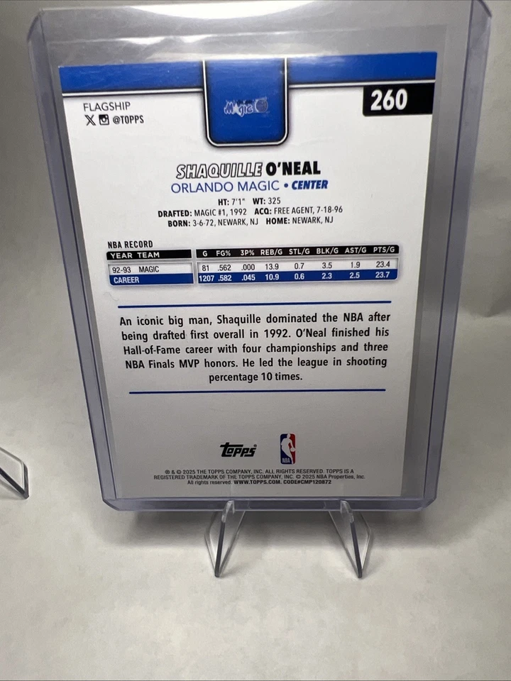 Baloncesto Topps #260 Shaquille O’Neal 2025-26 negro/68 raro Orlando Magic Foto 3 de 3
