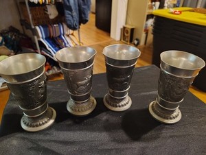 Vintage German EduardScholl Pewter mug with stag Set of 4