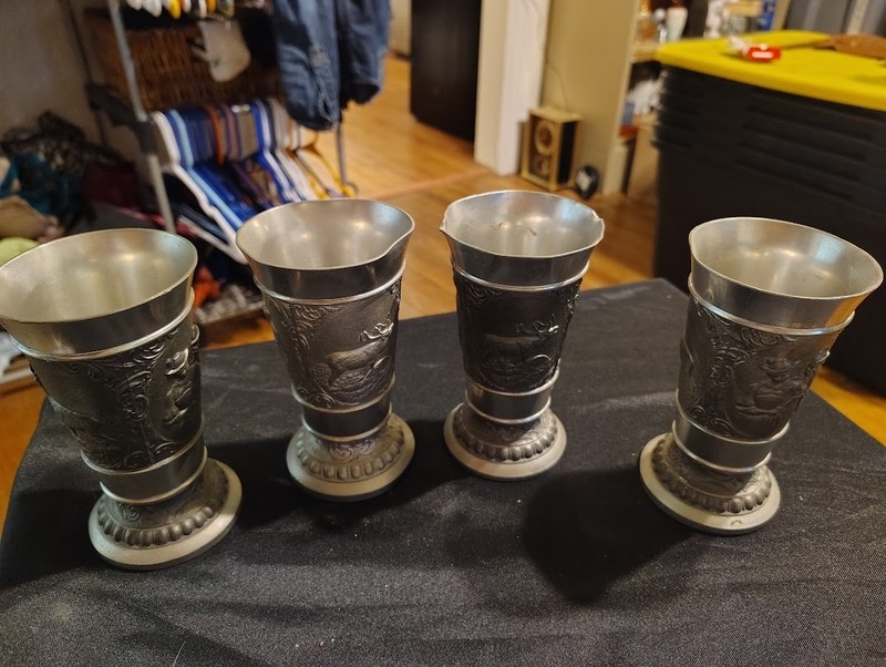 Vintage German EduardScholl Pewter mug with stag Set of 4