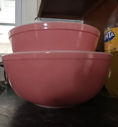1950's Vintage 2 Pyrex Flamingo PINK Nesting Mixing BOWLS # 403 And 404