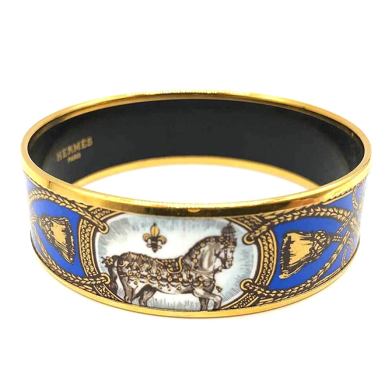 HERMÈS Hermes smalto GM cloisonné blu oro cavallo braccialetto accessorio