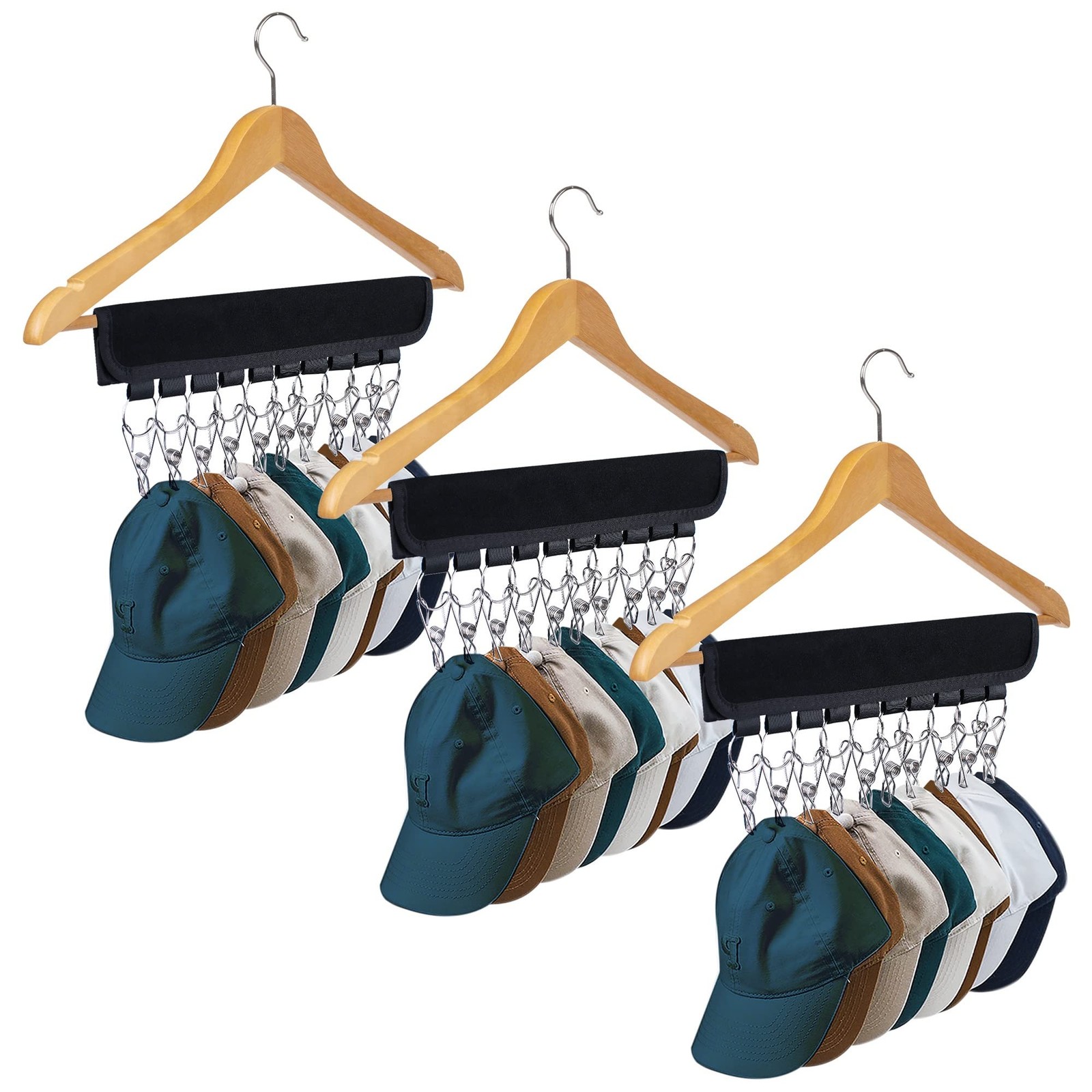 3-Pack Baseball Cap Organizer Rack for Closet Storage
