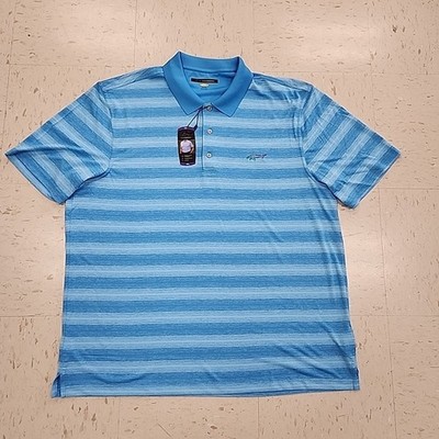 Greg Norman Collection Play Dry Golf Polo Teal Blue Stripes Men's Size XXL 2XL 
