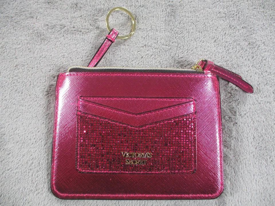 Victorias Secret Wallet Womens Pink Glitter Zip Pouch Card Holder Wristlet Purse - Image 4 of 4