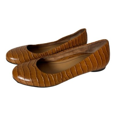Vionic Hanna Ballet Flats Shoes Tan Croc Print Leather Arch Support Size US 6