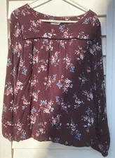 Blouse Woman’s Time And Tru Burgundy Rose Floral Print Sz XL (16-18)