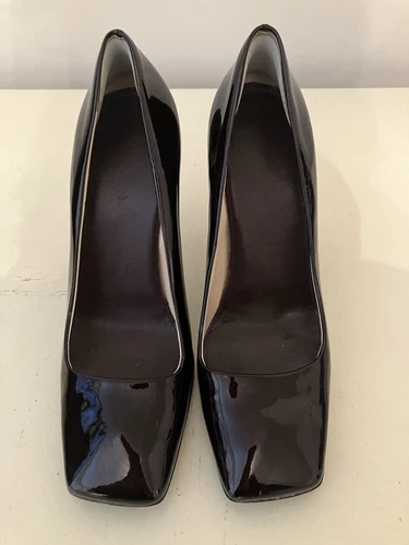 Prada decolte viola vernice tacco gioiello punta quadrata usate vintage misura 37 5