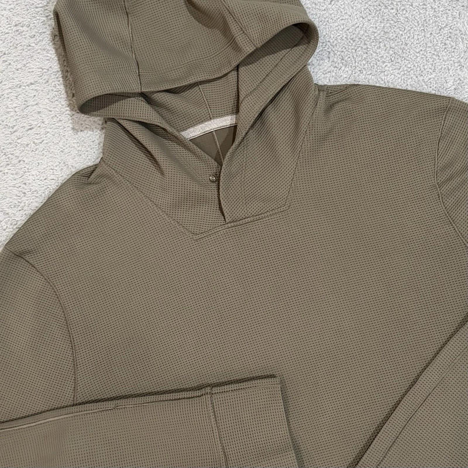 Lululemon Hoodie XL Carob Brown Shift Stitch Thermal Snap Neck Waffle Pullover