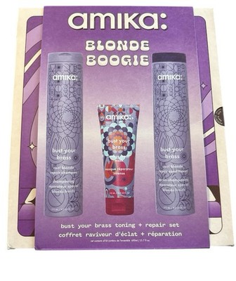 Amika Blonde Boogie Bust Your Brass Shampoo & Conditioner + Hair Mask NIB