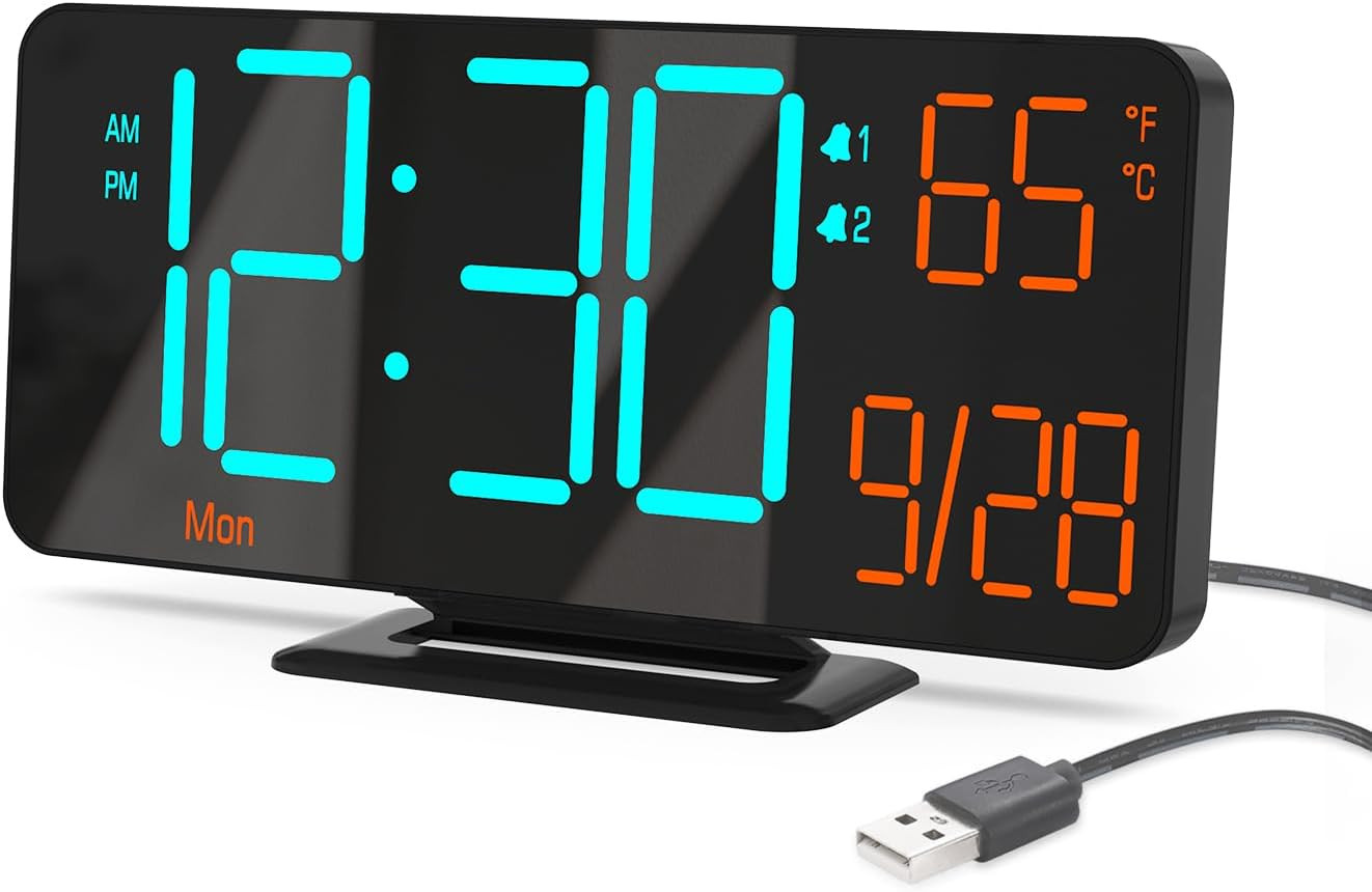 For Bedrooms, 6.7" Black Small Digital Clock Led, Desk Alarm