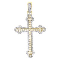 10K Gelb Gold Original Baguette Diamant Vereist AnhäNger Gekeimt Kreuz 1.50 Ct
