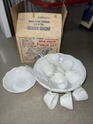 Anchor Hocking 12” Vintage Milk Glass Punch Bowl W/ Stand 12 Cups 1960s  W/box