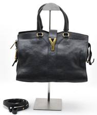 Borsa a mano Saint Laurent Cabas 2 vie tracolla linea Y pelle nera oro YSL