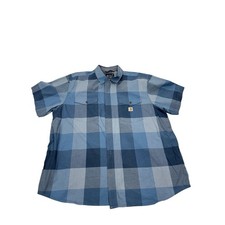 Carhartt Rugged Flex Plaid Button Up Shirt Men's 2XL Relaxed Fit Blue Workwear