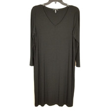 EILEEN FISHER Women Viscose Jersey  V-Neck Dress Size L Black Long sleeve