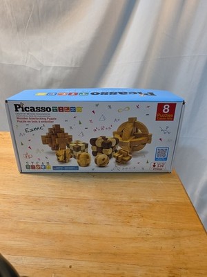 8-Piece Wooden Burr Cube Puzzle Set-STEAM Logic Brain Teaser Picasso Tiles