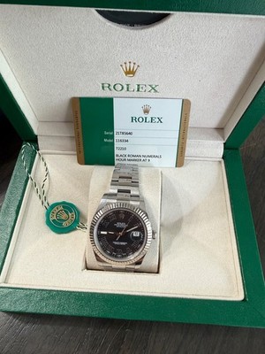 Rolex Datejust II Black Dial Roman 41mm Fluted Oyster 116334 Mens