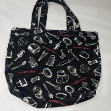 Trader Joe's reusable canvas tote bag with a white kitchen utensil pattern Rare
