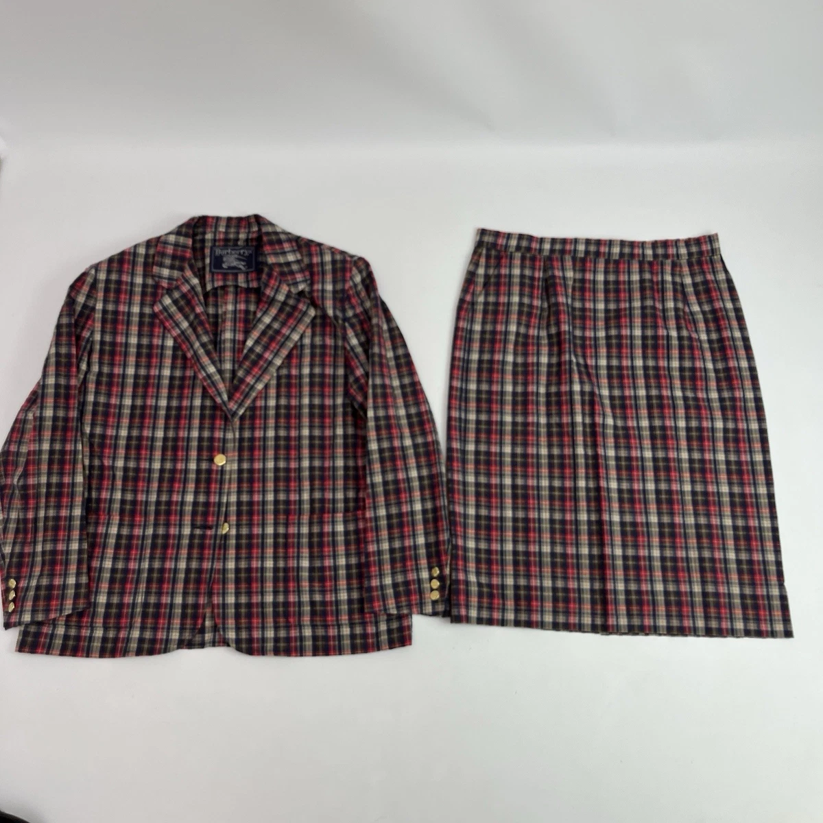 Traje falda vintage a cuadros Burberrys para mujer XL / FR 46