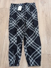  1550 Mens Burberry Relaxed Fit Zip Hem Check Wool Trousers Pants Monocrhome XL