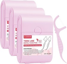 Travel Dental Floss Picks 156ct   3 Mint Twin-Line Cases  Flosser Sticks Pink