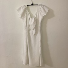 Nine West Women's White Dress With Front Tie And Side Zip Size 4