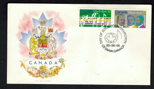 Canada #857-858, 1980 17¢ O Canada se-tenant pair, R. G. Sharpe (RGS) cachet FDC