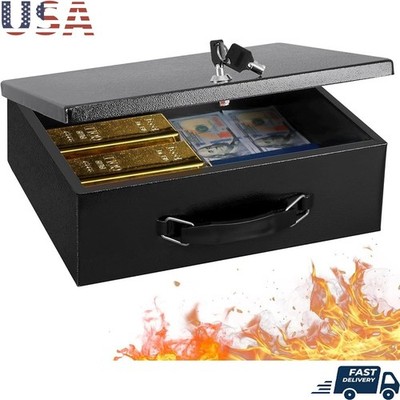 Fireproof Storage Safe Box Key Lock Document Chest Portable Insulated Metal New