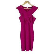 Guess Los Angeles Fuchsia Pink Ruffle Eyelet Sheath Dress Size 2 Bodycon V-Neck