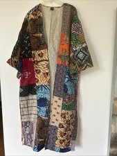 Raj Kantha Kimono Colorful Handmade Long Bell Sleeves Boho Hippie Robe OS NWOT