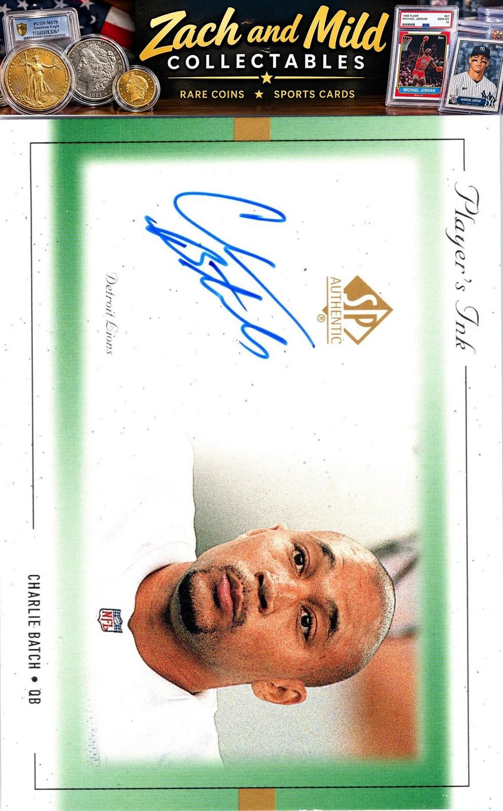 Charlie Batch 1999 SP Authentic Player's Ink Green Auto FREE SHIPPING! b57