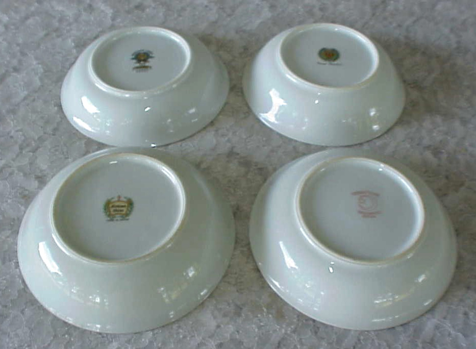 Vintage Mismatched China Berry Bowls Fruit Dessert (4) Floral Design Bands 