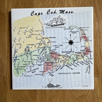 Unbranded Wall Tile 6'' x 6  Cape Cod Massachusetts Map Vintage Trivet