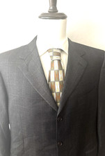 Canali Suit Jacket Coat Men's 46R Gray Check/Windowpane 3-Button Pure Wool Euc