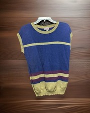 Cadi Sport Knit Vest Women’s Size Medium Blue Tan Purple Made In USA Vtg 1980s