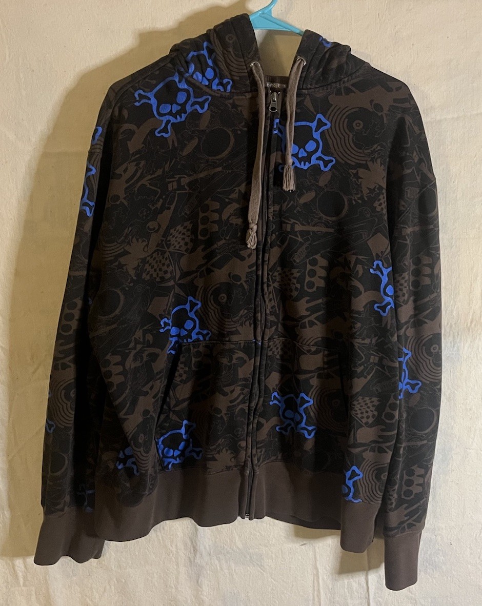 Vintage Y2K Point Zero Skull Hoodie AOP Skater Jesse Pinkman Size