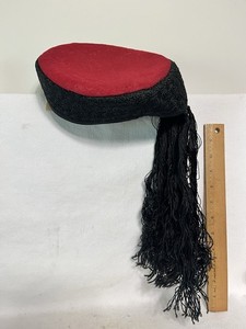VINTAGE  Uzbek or Tajik Felt Hat with Fringe Origin: Central Asia