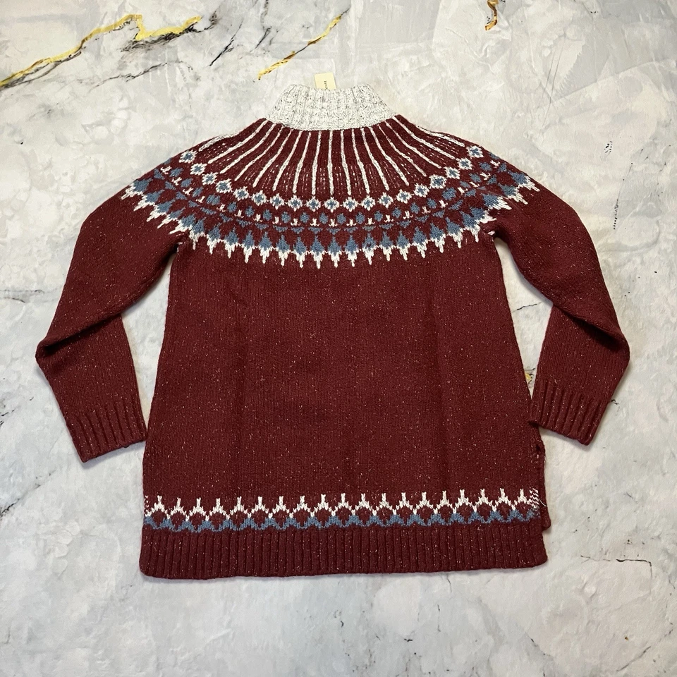 Suéter LL Bean Mujer Talla M Rojo Isla Justa Nórdico Cuello Simulado Firma Foto 4 de 4