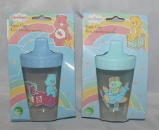 Lot of 2 Vintage 2008 American Greetings Care Bears Baby Sippy Cup Blue Aqua