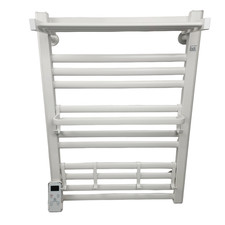12-Bar Heated Towel Warmer Drying Rack Wall Mounted Timer Remote White Plug-In